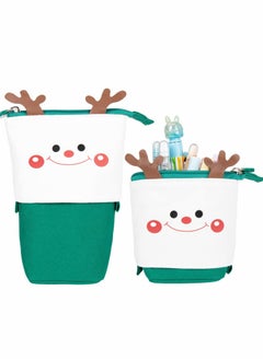 Y&D Pencil Case Cute Standing Pen Holder Telescopic Makeup Pouch Pop Up Cosmetics Bag with Kawaii Smile Face Stationery case Office Organizer Box for Girls Students Women Adult, Green  - Image 1