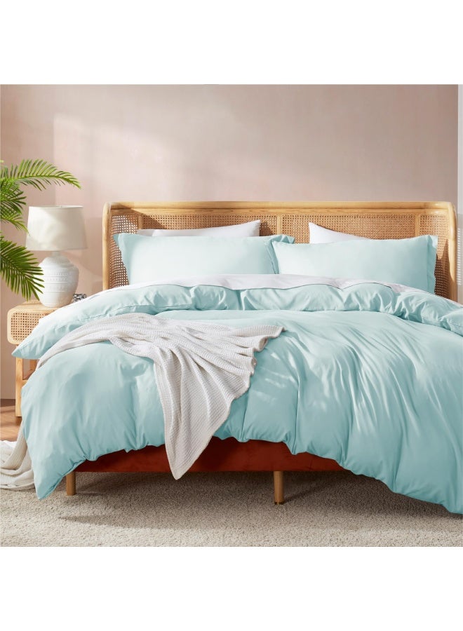Twin Duvet Cover Set Soft Double Brushed Light Blue Duvet Cover Twin Twin Xl 2 Piece With Button Closure 1 Duvet Cover 68X90 Inches And 1 Pillow Sham - Image 1