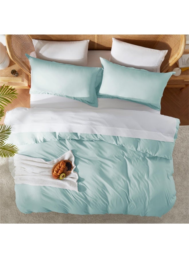 Twin Duvet Cover Set Soft Double Brushed Light Blue Duvet Cover Twin Twin Xl 2 Piece With Button Closure 1 Duvet Cover 68X90 Inches And 1 Pillow Sham - Image 5