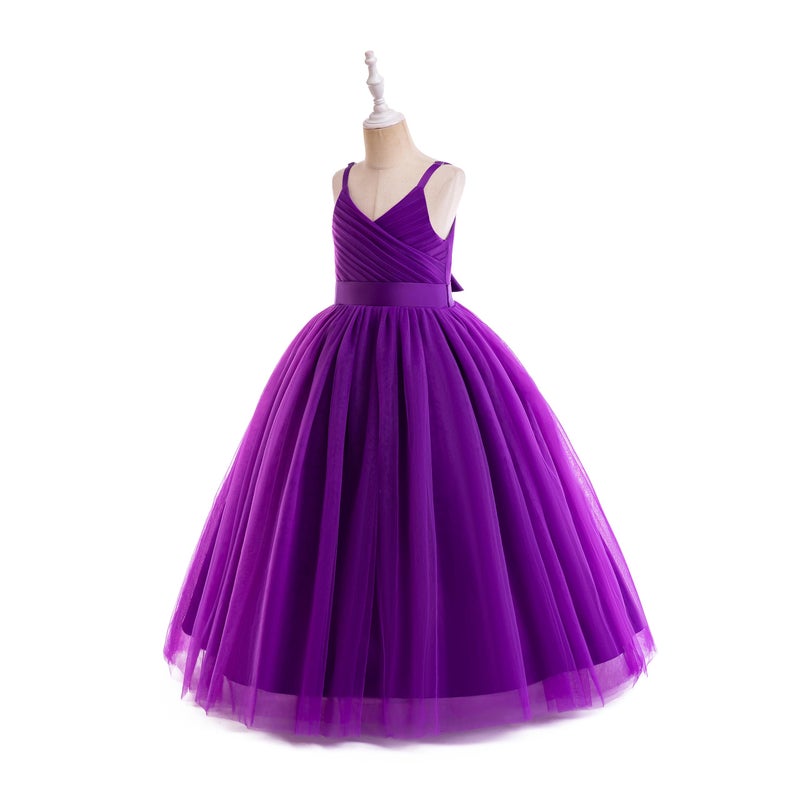 Glamulice Dark Purple Flower Girl Dresses for Wedding Junior Bridesmaid Holiday Pageant Tulle Party Gown 8 Plum Princess Birthday Evening Prom Ballgown Spaghetti Strap Kid Formal Dress Christmas - Image 2