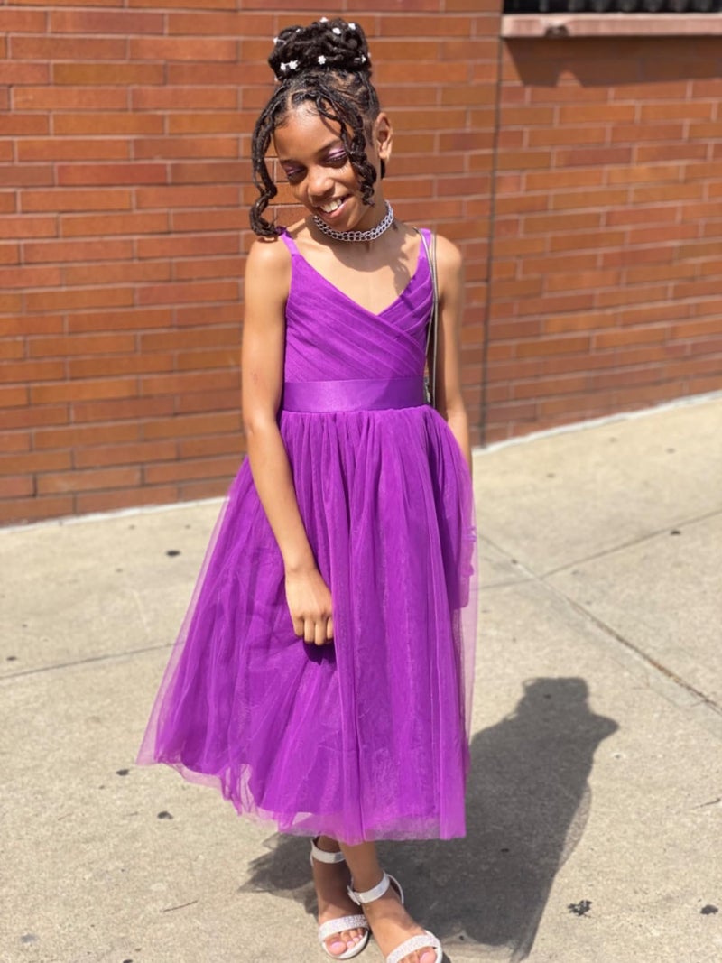Glamulice Dark Purple Flower Girl Dresses for Wedding Junior Bridesmaid Holiday Pageant Tulle Party Gown 8 Plum Princess Birthday Evening Prom Ballgown Spaghetti Strap Kid Formal Dress Christmas - Image 3