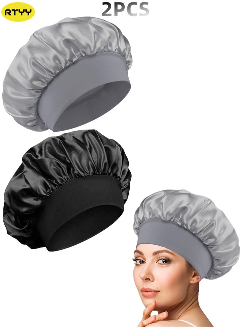 RTYY قطعتان من غطاء شعر من الساتان الحريري للنوم، غطاء نوم كبير الحجم مع شريط مرن ناعم، غطاء نوم للشعر المجعد والشعر الطبيعي أثناء النوم - Image 1