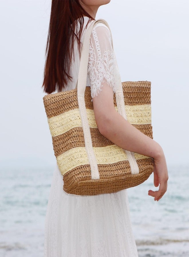 KUANG! Large Straw Beach Bag for women Stripes Woven Straw Tote Bag Summer Handbag Shoulder Bag - Image 3