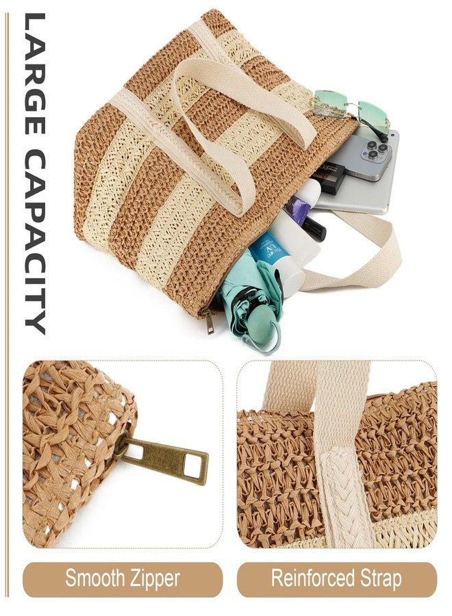 KUANG! Large Straw Beach Bag for women Stripes Woven Straw Tote Bag Summer Handbag Shoulder Bag - Image 5
