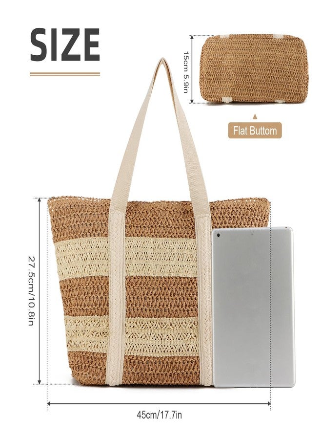 KUANG! Large Straw Beach Bag for women Stripes Woven Straw Tote Bag Summer Handbag Shoulder Bag - Image 4