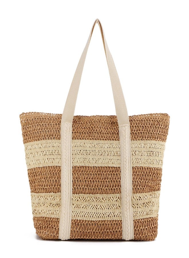 KUANG! Large Straw Beach Bag for women Stripes Woven Straw Tote Bag Summer Handbag Shoulder Bag - Image 1