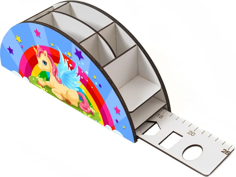 نوتبا Wooden Vip Winged Unicorn Rainbow Ruler Desktop Pencil Holder Organizer For Kids VIP25