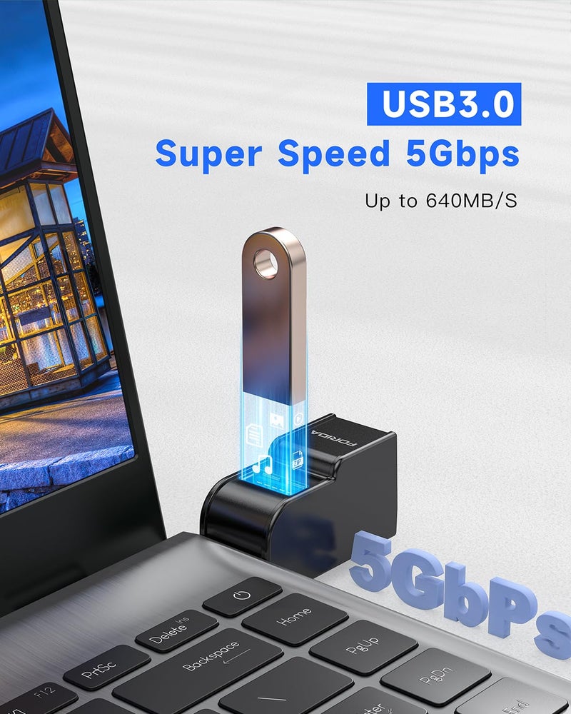 FORIDA 3 Ports USB Adapter, USB Hub with USB 3.0 and Double USB Adapter, Portable USB Splitter 1 in 3 Out for Keyborad, Mobile Hard Disk, U Disk, Camera, Mouse etc Laptop Accessories (Black) - Image 3