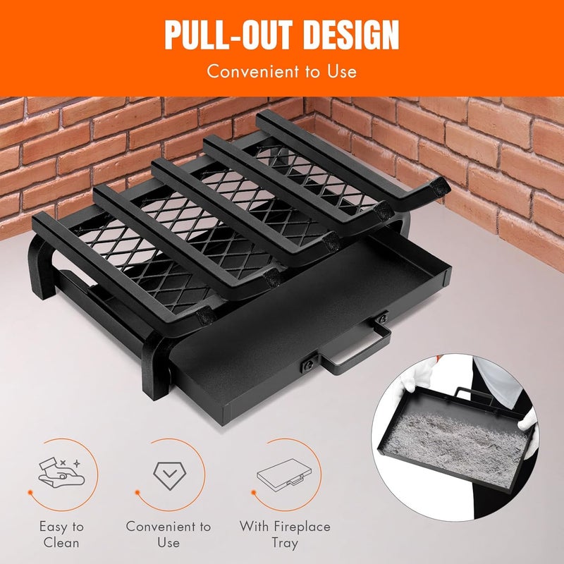 Loquat Fireplace Grate 17 Inch- Wood Stove Fireplace Log Grates Set with Ember  Ash Trays Pan, Heavy Duty Wrought Cast Iron Rack Holder Pit for Indoor Outdoor Chimney Hearth - Image 5