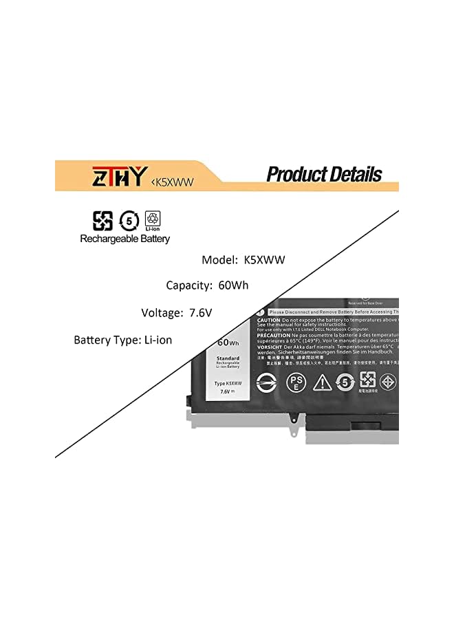 ZTHY Battery Replacement For Dell Latitude 7389 Latitude 7390 Latitude 12 5000 5289 2-In-1 L3180 E5289 P29S001 P29S002 Series Laptop 451-Bbzc 6Cyh6 71Tg4 725Ky N18Gg Cfx97 7.6V 60Wh 4Cell - Image 2