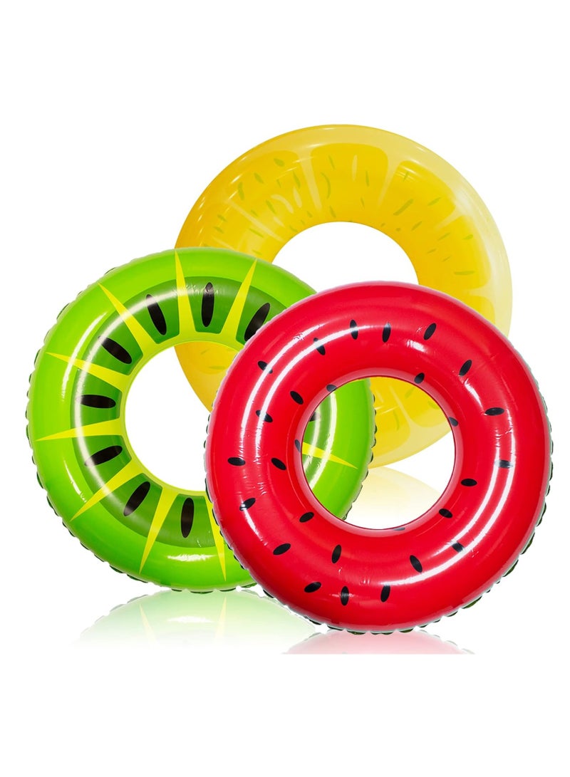 GUDOO 3 Pack Inflatable Pool Floats for Kids Adults, Swim Tube Pool Rings Swimming Rings Floaties for Swimming Pool Party Decorations (Fruit/Donut/Tropical) - Image 1