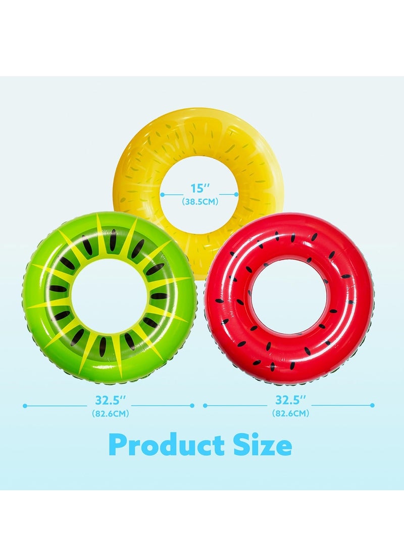 GUDOO 3 Pack Inflatable Pool Floats for Kids Adults, Swim Tube Pool Rings Swimming Rings Floaties for Swimming Pool Party Decorations (Fruit/Donut/Tropical) - Image 2