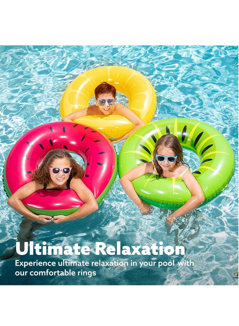 GUDOO 3 Pack Inflatable Pool Floats for Kids Adults, Swim Tube Pool Rings Swimming Rings Floaties for Swimming Pool Party Decorations (Fruit/Donut/Tropical) - Image 4