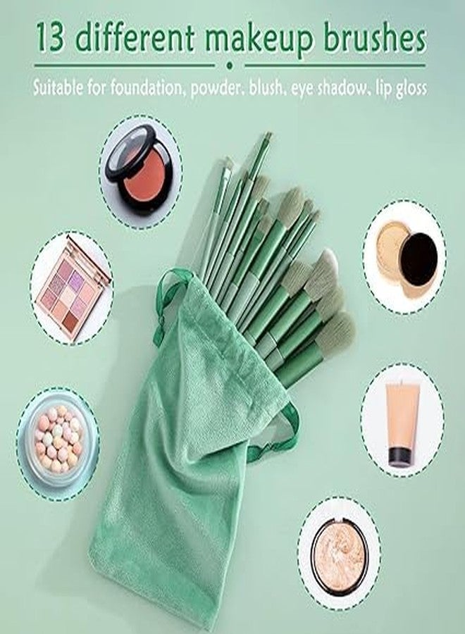 LANELLIE Professional 13pcs Makeup Brush Set Celebrity Cosmetic Tool Brush with Green Bag Synthetic Kabuki Compatible Tool Kit - Image 2
