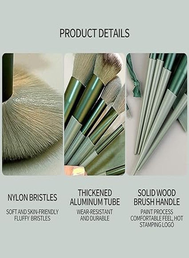 LANELLIE Professional 13pcs Makeup Brush Set Celebrity Cosmetic Tool Brush with Green Bag Synthetic Kabuki Compatible Tool Kit - Image 5
