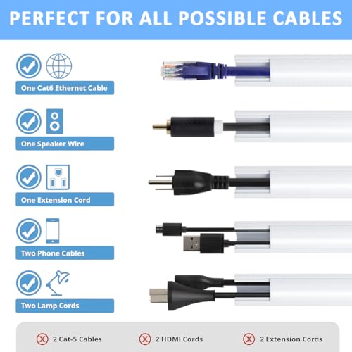 Serplex® 15.7'' PVC Cable Raceways for Baseboards - Reliable Wire Concealment System with Self-Adhesive Installation, Durable Cord Covers for Wall and Floor Organization in Homes or Offices - Image 3