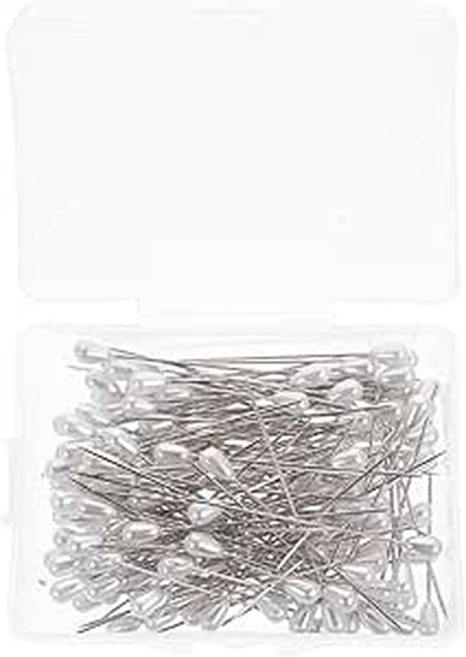 Corsage Making Pins with White Pearl Heads for Sewing Embroidery and Bouquet Decoration 144pcs in Plastic Box - Image 1