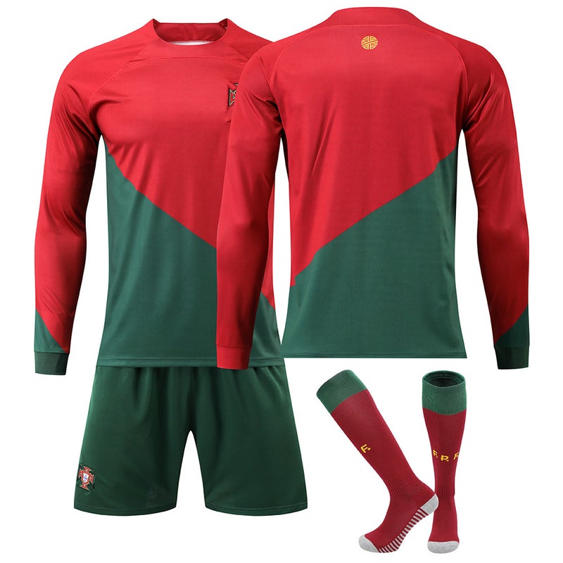 طقم كرة القدم ذو الأكمام الطويلة لكأس العالم البرتغالي #7 رونالدو #8 برونو للأطفال في المنزل بدون رقم - Image 3