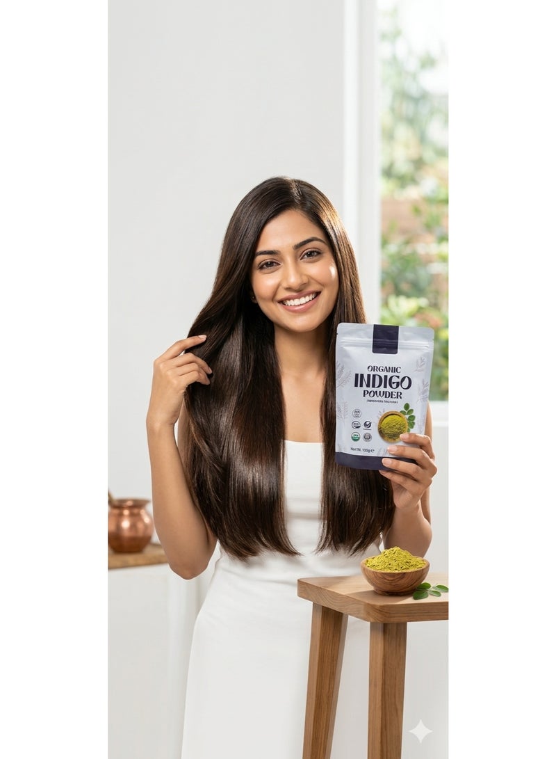 Indigo Organic Indigo Powder 100g - 100% Pure & Natural Indigofera Tinctoria for Natural Black Hair Dye, Chemical-Free Hair Color for Men & Women (Pack of 1) - Image 2