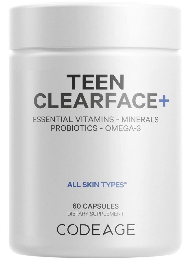 Codeage Teen Clearface Adolescent Face Skin & Pimples Vitamins A C D3 E Pantothenic Acid Niacin Zinc Supplement Teenagers Probiotics Llysine Omega3 Oily Skin Pores Spots 60 Capsules - Image 2