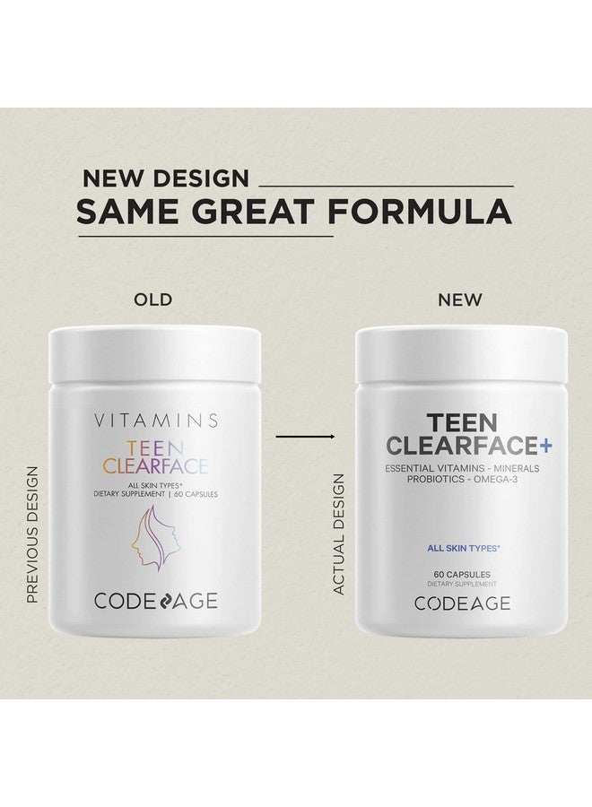 Codeage Teen Clearface Adolescent Face Skin & Pimples Vitamins A C D3 E Pantothenic Acid Niacin Zinc Supplement Teenagers Probiotics Llysine Omega3 Oily Skin Pores Spots 60 Capsules - Image 4