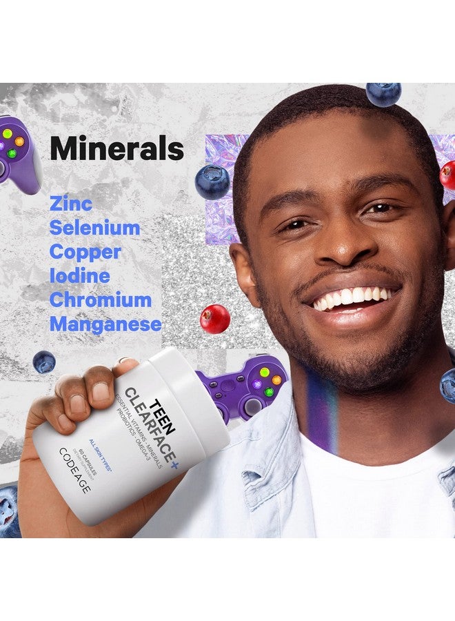 Codeage Teen Clearface Adolescent Face Skin & Pimples Vitamins A C D3 E Pantothenic Acid Niacin Zinc Supplement Teenagers Probiotics Llysine Omega3 Oily Skin Pores Spots 60 Capsules - Image 5