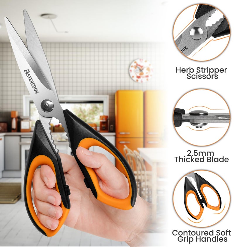 Astercook Heavy Duty Kitchen Shears with Serrated Blade, Ergonomic Handle - For Poultry, Herbs, Vegetables - Image 3
