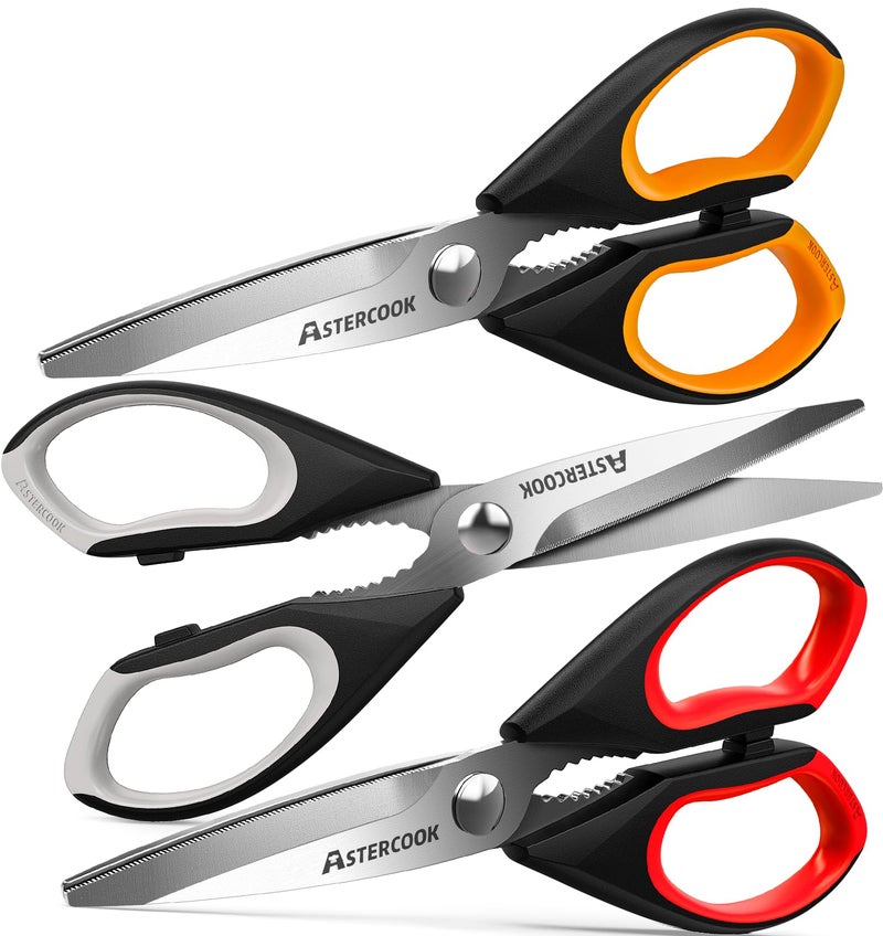 Astercook Heavy Duty Kitchen Shears with Serrated Blade, Ergonomic Handle - For Poultry, Herbs, Vegetables - Image 1