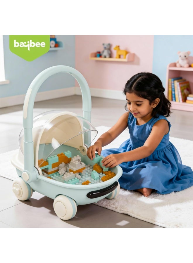 BAYBEE Kids Shopping Cart with Push Walker & Storage Basket | Light & Music Baby Walker for 6+ Months | Foldable Adjustable Handle, Lockable Wheels & Closing Lid | Toy Cart Walker for Toddlers & Babies Blue - Image 2