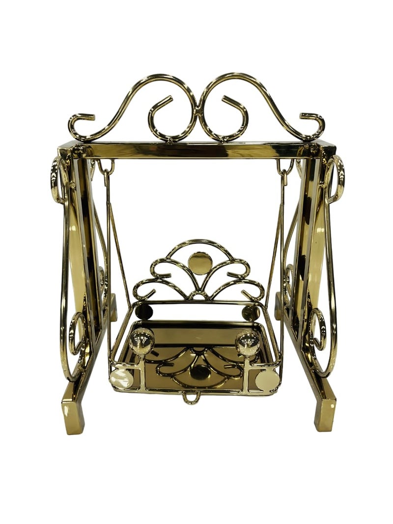A R Beads Stainless Steel Laddu Nand Bal Gopal Kanha Ji Royal Jhula Swing Palana Bed Singhasan for Home Office Mandir  - Image 1