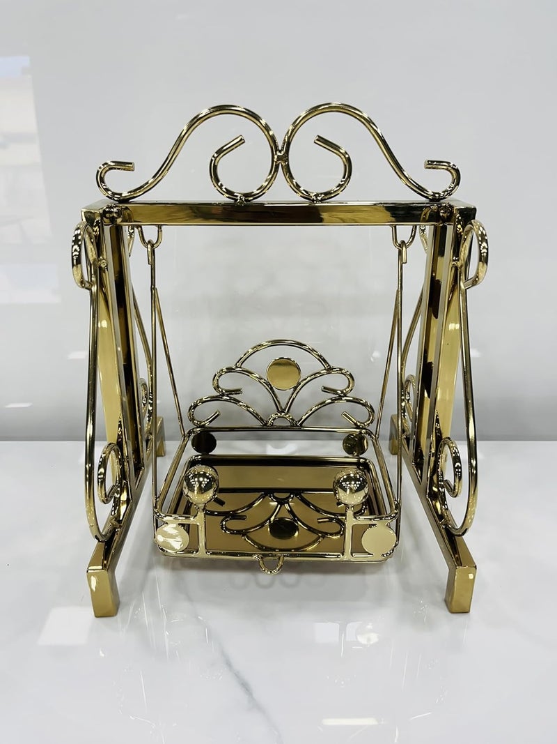 A R Beads Stainless Steel Laddu Nand Bal Gopal Kanha Ji Royal Jhula Swing Palana Bed Singhasan for Home Office Mandir  - Image 3