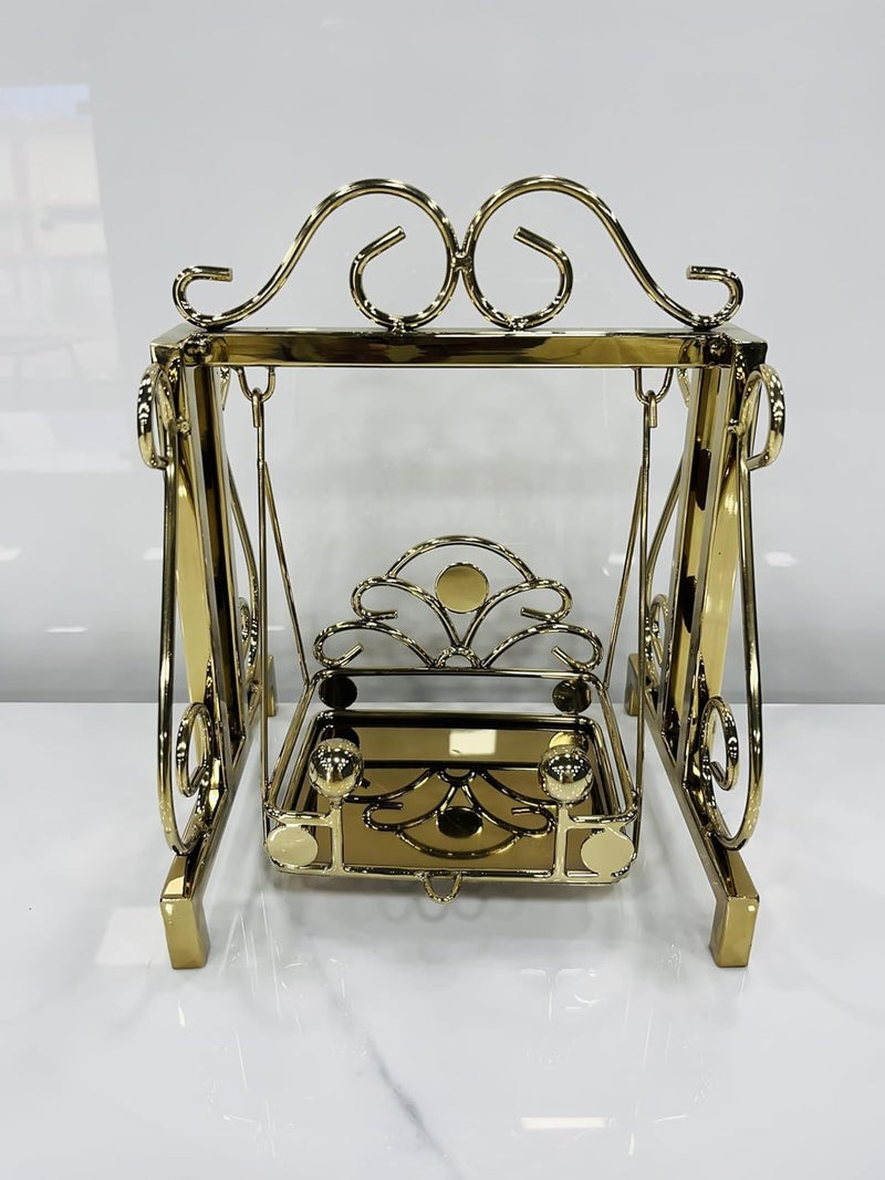 A R Beads Stainless Steel Laddu Nand Bal Gopal Kanha Ji Royal Jhula Swing Palana Bed Singhasan for Home Office Mandir  - Image 4
