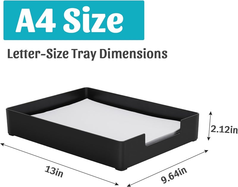 AZFUNN Letter-Size Tray Desk Letter Tray Paper Tray, Sturdy Heavy-Duty Plastic Printer Paper Tray, Single-Tier Stackable File Storage Organizer for Office Home (Black) - Image 2