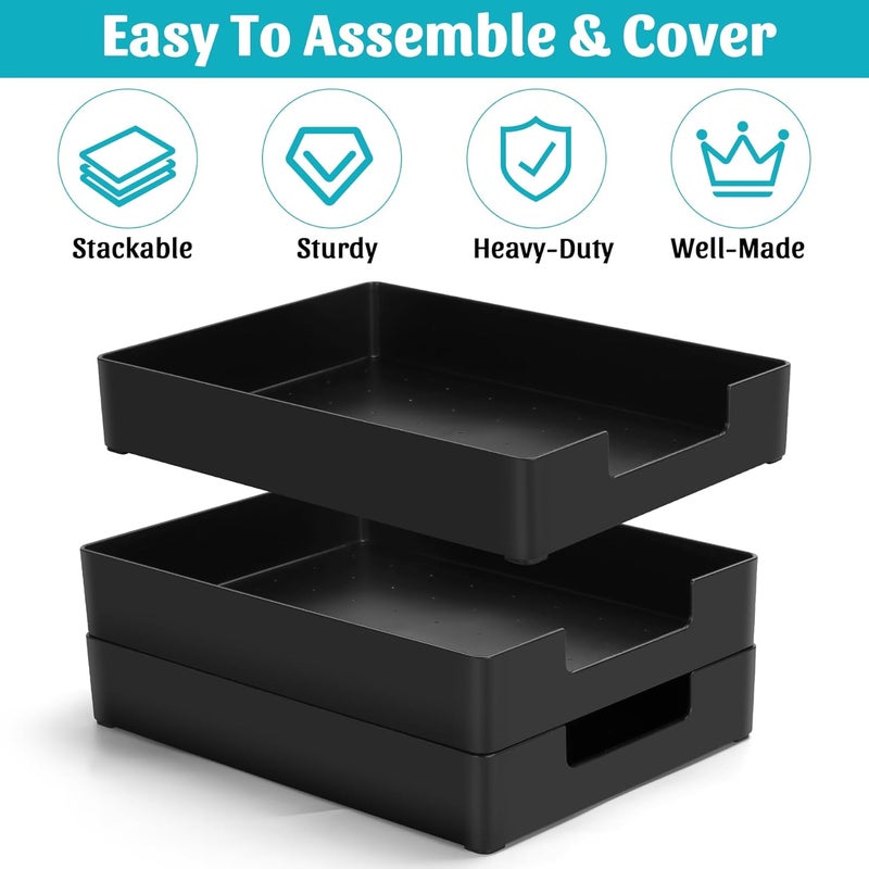 AZFUNN Letter-Size Tray Desk Letter Tray Paper Tray, Sturdy Heavy-Duty Plastic Printer Paper Tray, Single-Tier Stackable File Storage Organizer for Office Home (Black) - Image 4