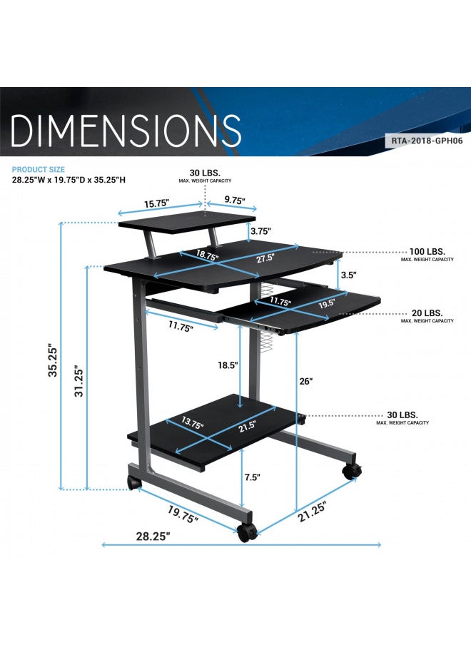 Techni Mobili Compact Computer Cart With Storage, Graphite