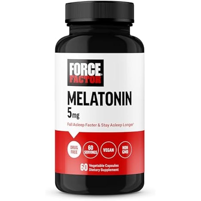 Force Factor Melatonin 5mg, Drug-Free Supplement, Vegan, Non-GMO, 60 Vegetable Capsules - Image 1