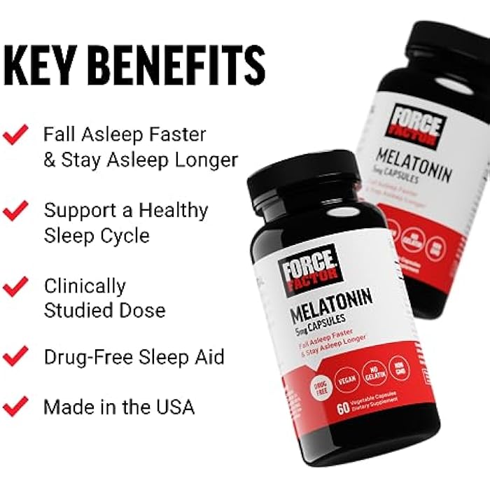 Force Factor Melatonin 5mg, Drug-Free Supplement, Vegan, Non-GMO, 60 Vegetable Capsules - Image 2