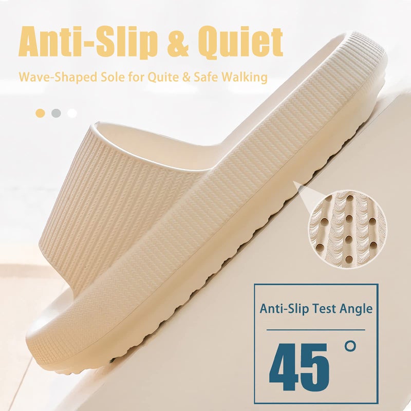rosyclo Cloud Slides for Women and Men, Pillow House Slippers Super Soft Comfy Non-Slip Massage Bathroom Shower Shoes Cloud Cushion Slide Sandals for Indoor Outdoor, Tan Beige Nude - Image 4