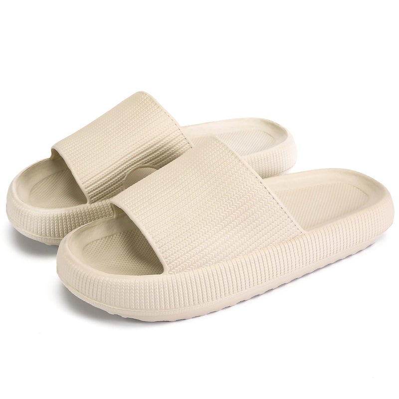 rosyclo Cloud Slides for Women and Men, Pillow House Slippers Super Soft Comfy Non-Slip Massage Bathroom Shower Shoes Cloud Cushion Slide Sandals for Indoor Outdoor, Tan Beige Nude - Image 1