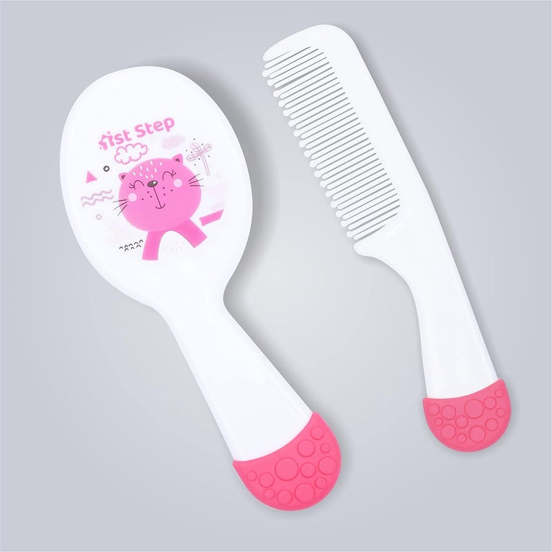 1st Step Matte Collection Easy Grip, Soft & Gentle Comb and Brush Grooming Set - Pink - Image 1