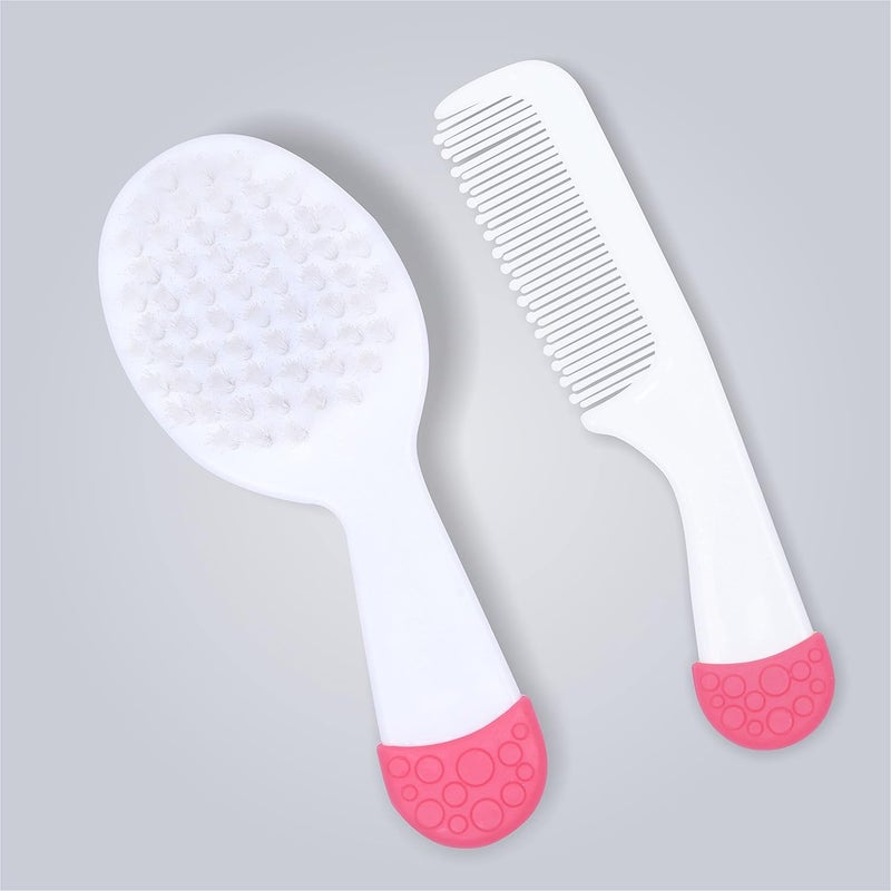 1st Step Matte Collection Easy Grip, Soft & Gentle Comb and Brush Grooming Set - Pink - Image 2