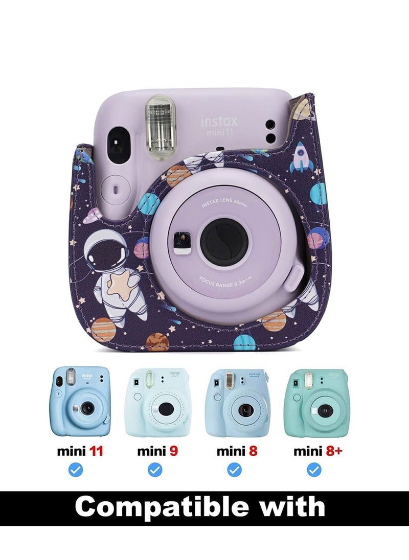 XiuWoo - Instant Camera Case Compatible with for Fujifilm Instax Mini 11/9 / 8/8+ PU Leather Bag Pocket and Adjustable Shoulder Strap Photo Album (Astronaut) - Image 1