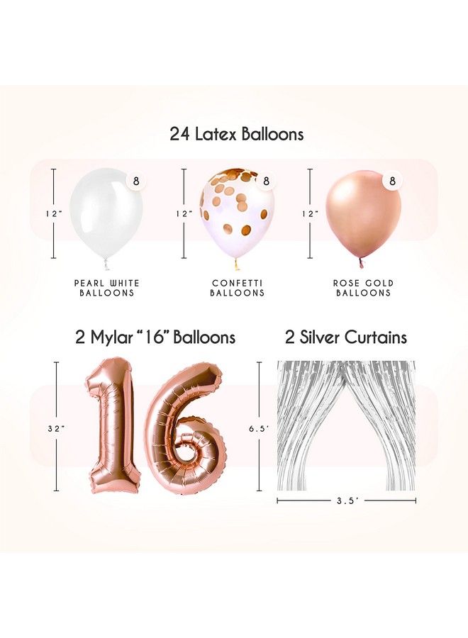 EPIQUEONE 41 Piece Rose Gold Sweet 16 Birthday Decoration For Girls ; Includes Happy Birthday Banner Cake Topper Tissue Pom Poms & More ; Easy To Set Up ; Also Ideal For Bridal & Baby Showers & More - Image 4