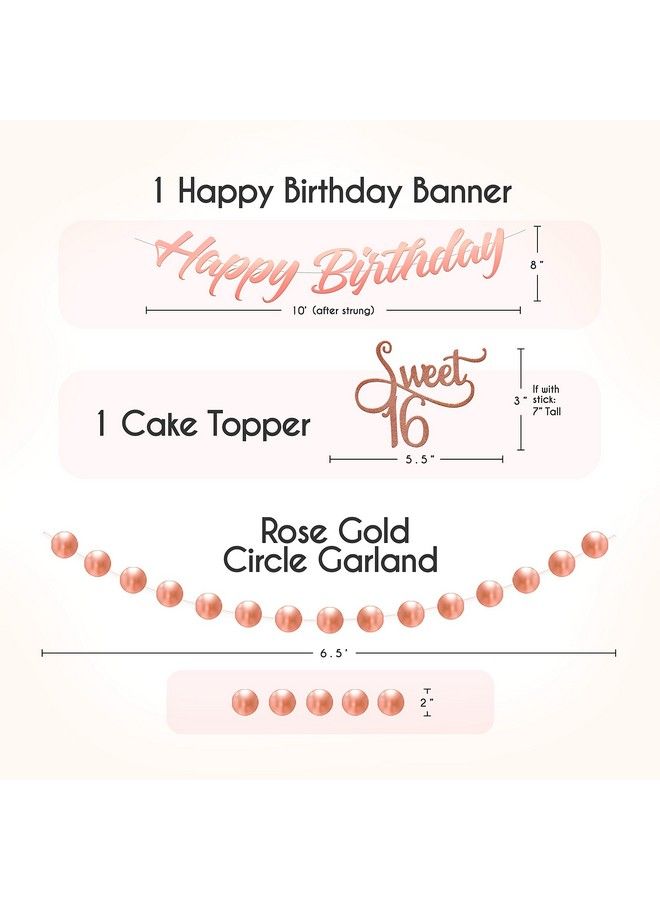 EPIQUEONE 41 Piece Rose Gold Sweet 16 Birthday Decoration For Girls ; Includes Happy Birthday Banner Cake Topper Tissue Pom Poms & More ; Easy To Set Up ; Also Ideal For Bridal & Baby Showers & More - Image 5