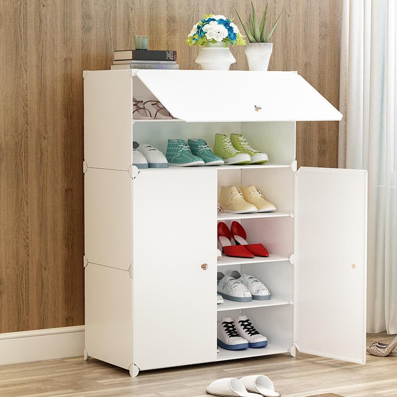 GTC 6Layer Shoe Rack Organizer with Doors Free Standing Portable Storage Cabinet White 61x31x93cm SHC068 - Image 1