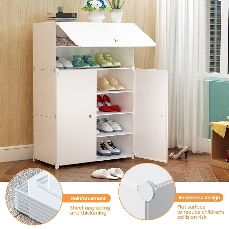 GTC 6Layer Shoe Rack Organizer with Doors Free Standing Portable Storage Cabinet White 61x31x93cm SHC068 - Image 4
