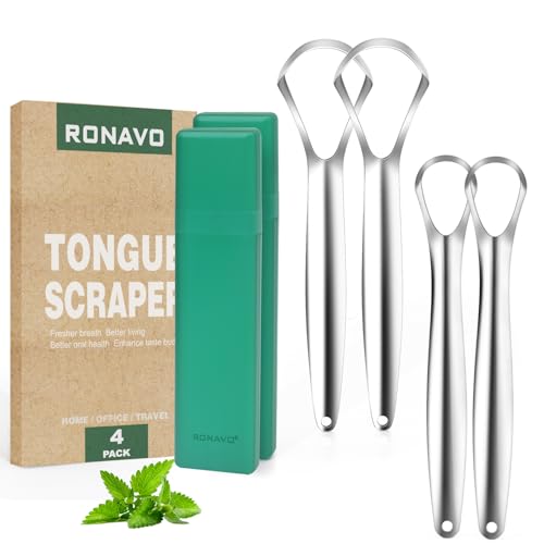 RONAVO Tongue Scraper Cleaner for Adults and Kids, with Travel Handy Case, Professional Tough Scraper Healthy Oral Care, Fight Bad Breath, Easy to Use & Wash, 2 Size (4 PC)… - Image 1