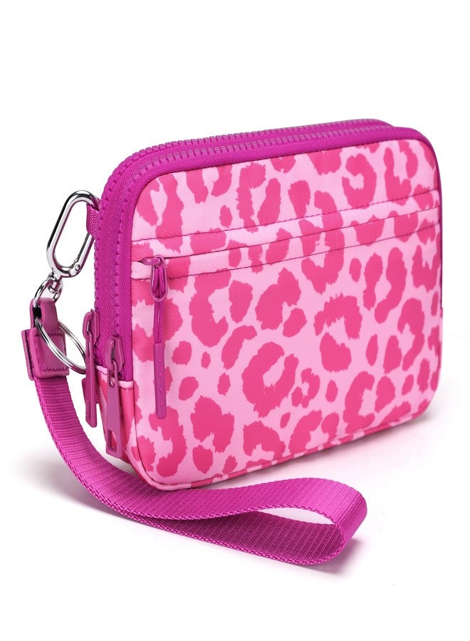 FODOKO Wristlet wallets for women Nylon Quilted Wallet with 4 Zippers,Travel Credit Card,Holder Cell Phone Organizer, Red Leopard - Image 1