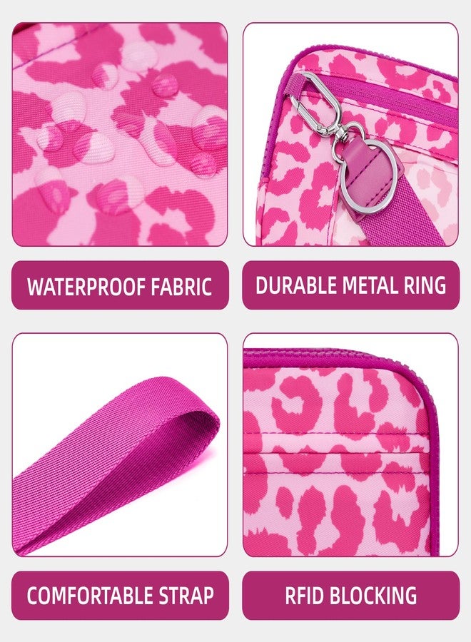 FODOKO Wristlet wallets for women Nylon Quilted Wallet with 4 Zippers,Travel Credit Card,Holder Cell Phone Organizer, Red Leopard - Image 5
