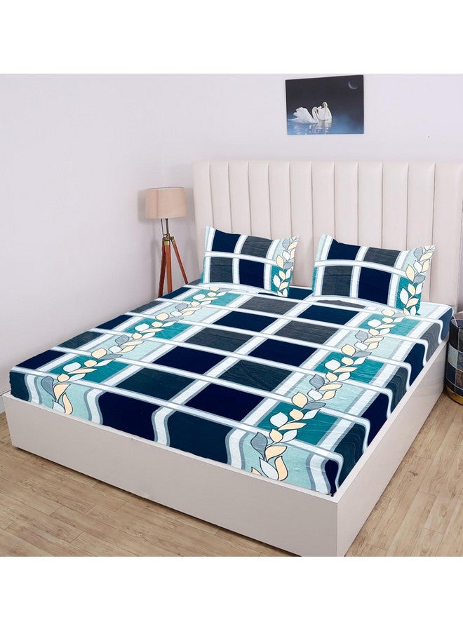 RD TREND 190 GSM Flannel Elastic Warm bedsheets for Winter King Fitted Size (78x72x8 Inches) with 2 Pillow Covers Size (18x28 Inches) Colour Blue Box - Image 1